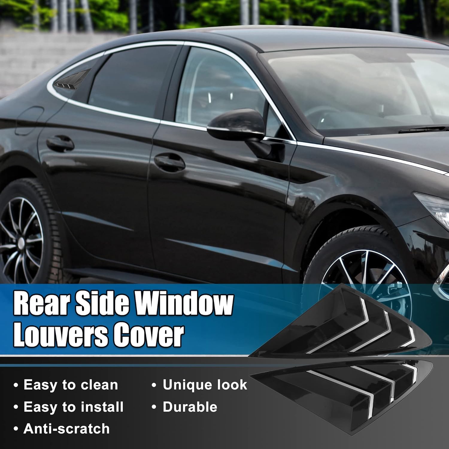 X AUTOHAUX 1 Pair for Hyundai Sonata DN8 2020-2022 Rear Side Window Louvers Air Vent Scoop Streamline Shades Cover Blinds Decorative Gloss Black