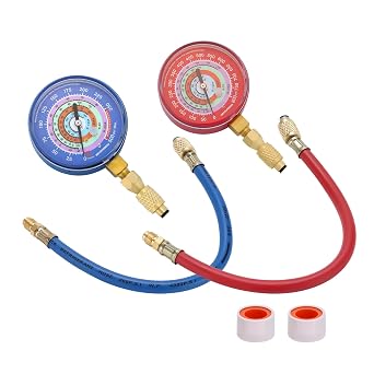 MEASUREMAN AC Manifold Gauge Set, 2-Way HVAC Diagnostic Tool for R410A, R22, R404A, R134a Refrigerants with Hoses, 3-1/8" Gauges, Class 1.6 Accuracy