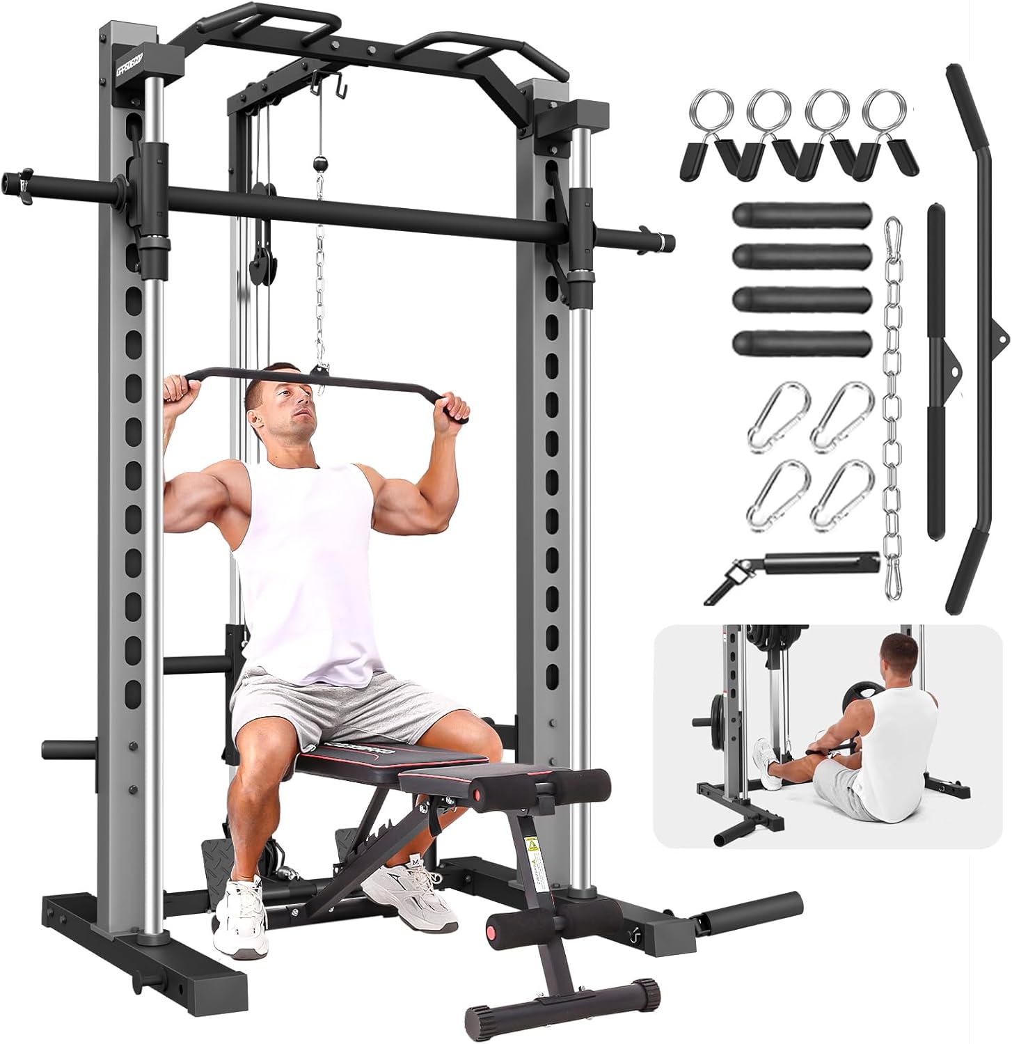 OPPSDECOR OPPSDECOR Adjustable Smith Machine – LAT Pull Down & Multi-Function Power Cage