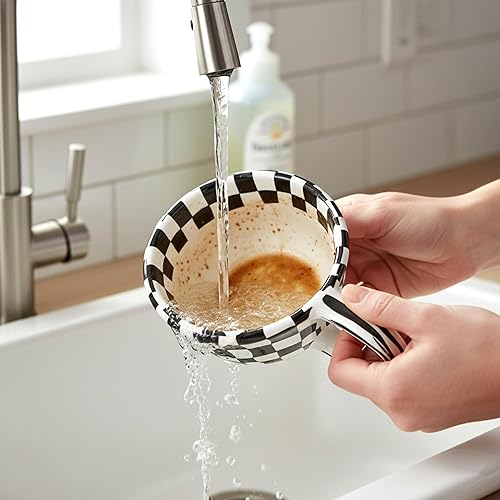 Miniatura 4 de Taza de café a cuadros de 5 onzas, 4 x 2 pulgadas, taza de té de tablero de ajedrez a cuadros de cerámica, irregular, alto valor, retro, creativa,