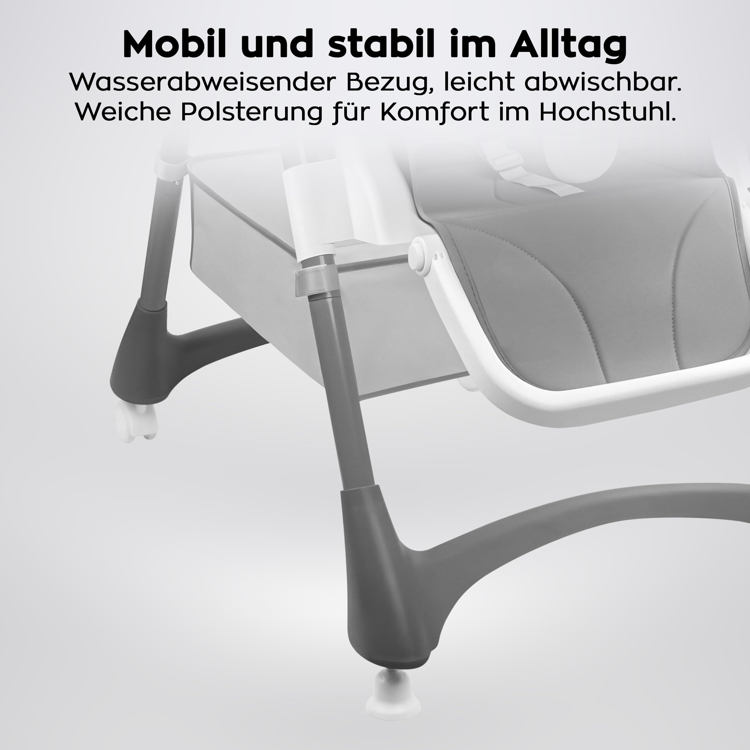 Tulano Morsel 30 Hochstuhl Baby, höhenverstellbar, klappbar, mit Tablett, 5-Punkt-Gurt, abnehmbares Tablett spülmaschinenfest, für Babys ab 6 Monate, Kinderhochstuhl Grau