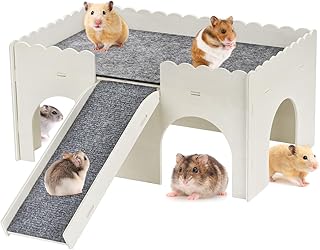 Wooden Hamster Hideout Hamster Wood House with Ladder Hides Decor Detachable Small Animals Cage Accessories for Rat Gerbils and Other Small Pets