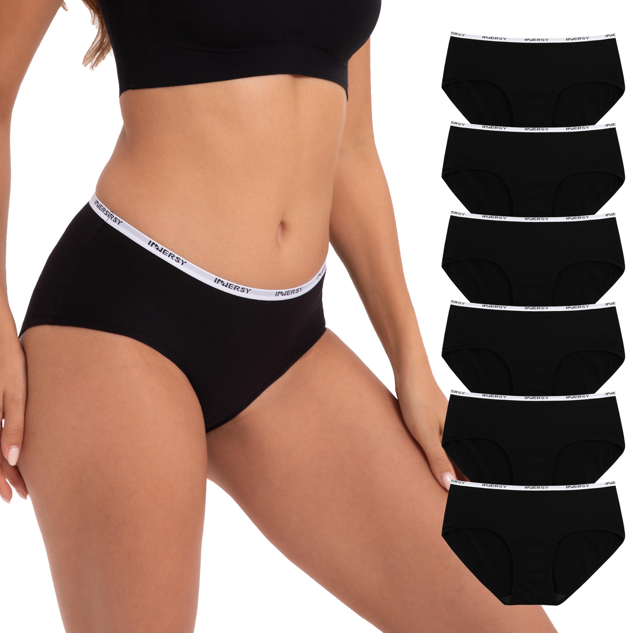 INNERSY Mutande Donna Cotone Slip a Vita Media Intimo Sportivo Culotte Comode Pacco da 6