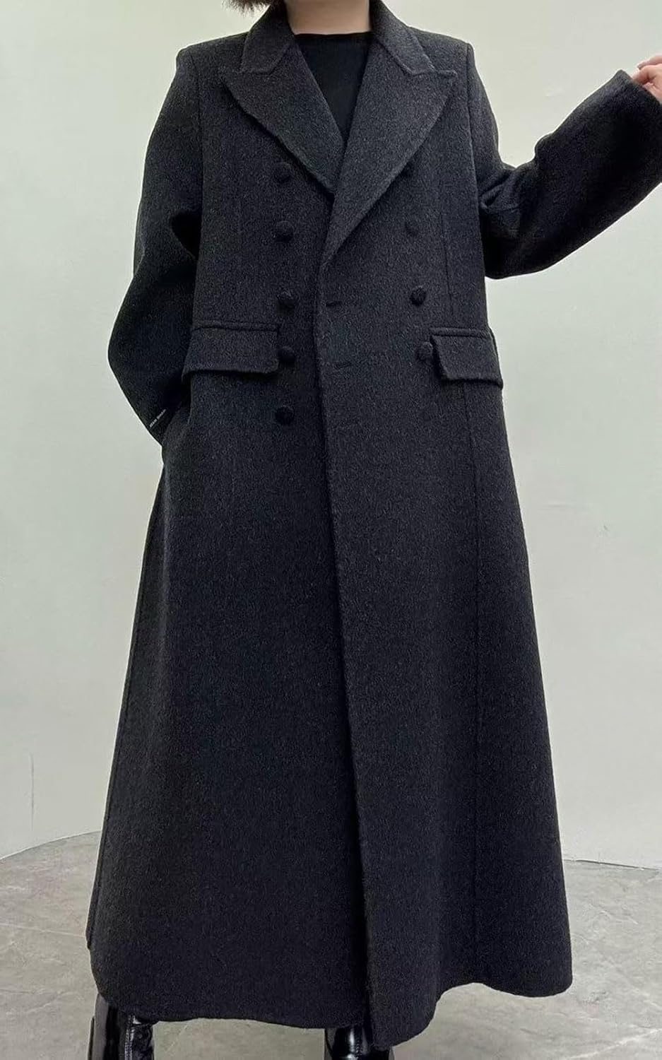 CHARTOU Women Long Winter Wool Pea Coat Lapel Double Breasted Trench Over Coat with Belt - Image 3