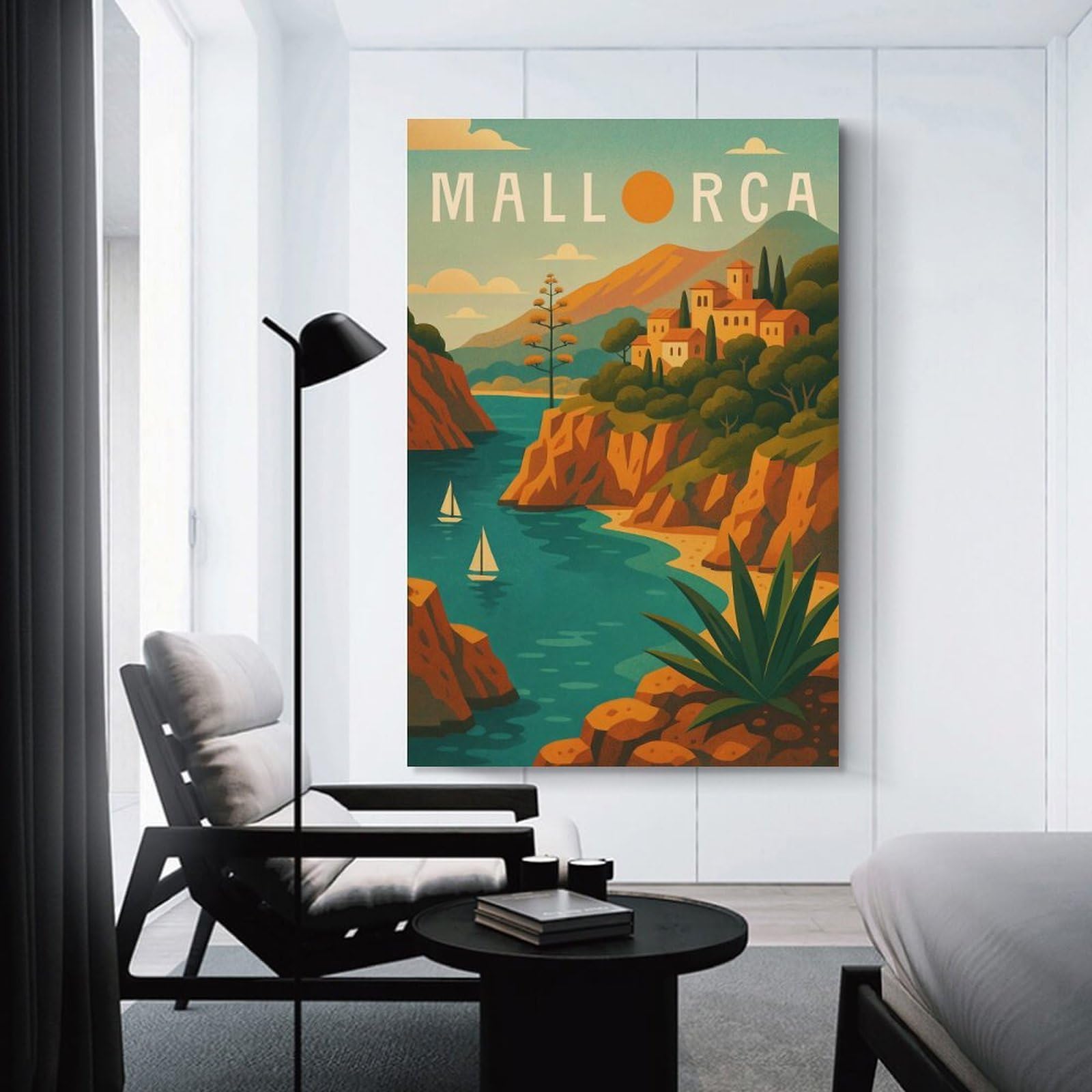 Junmoney Mallorca Travel Canvas Wall Art 16x24inch(40x60cm), for Study, Office Or Focused Interiors, Home Office Artwork with Decorative Appeal