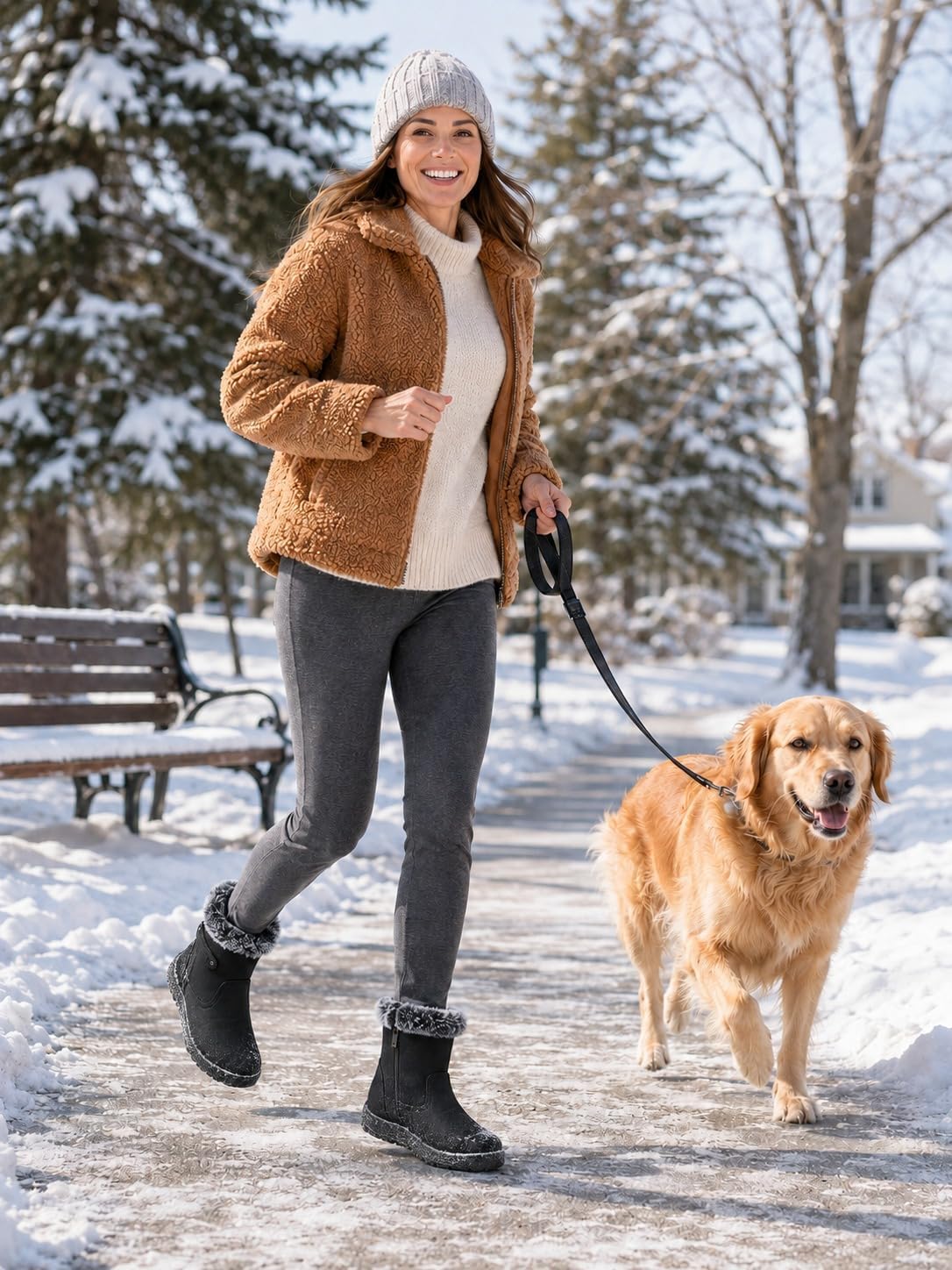 SHIBEVER Women's Winter Snow Boots: Waterproof Fur-Lined Ankle Booties