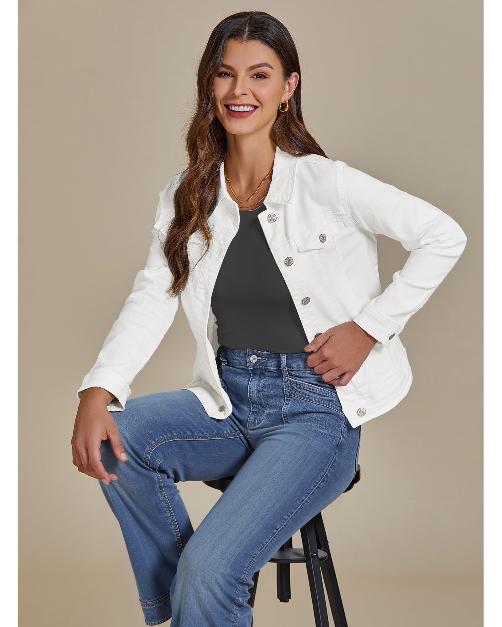 Vetinee Veste en Jean Femme Blouson Jean