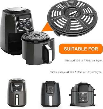 GCQ Air Fryer Grill Pan for for Ninja AF100UK 3.8L 4 in 1 AF160UK 5.2L 6 in 1 AF150 Air Fryer, 8.2'' Round Food Grade Air Fryer Grill Pan Crisper Plate Replacement Parts Tray Rack, Dishwasher Safe