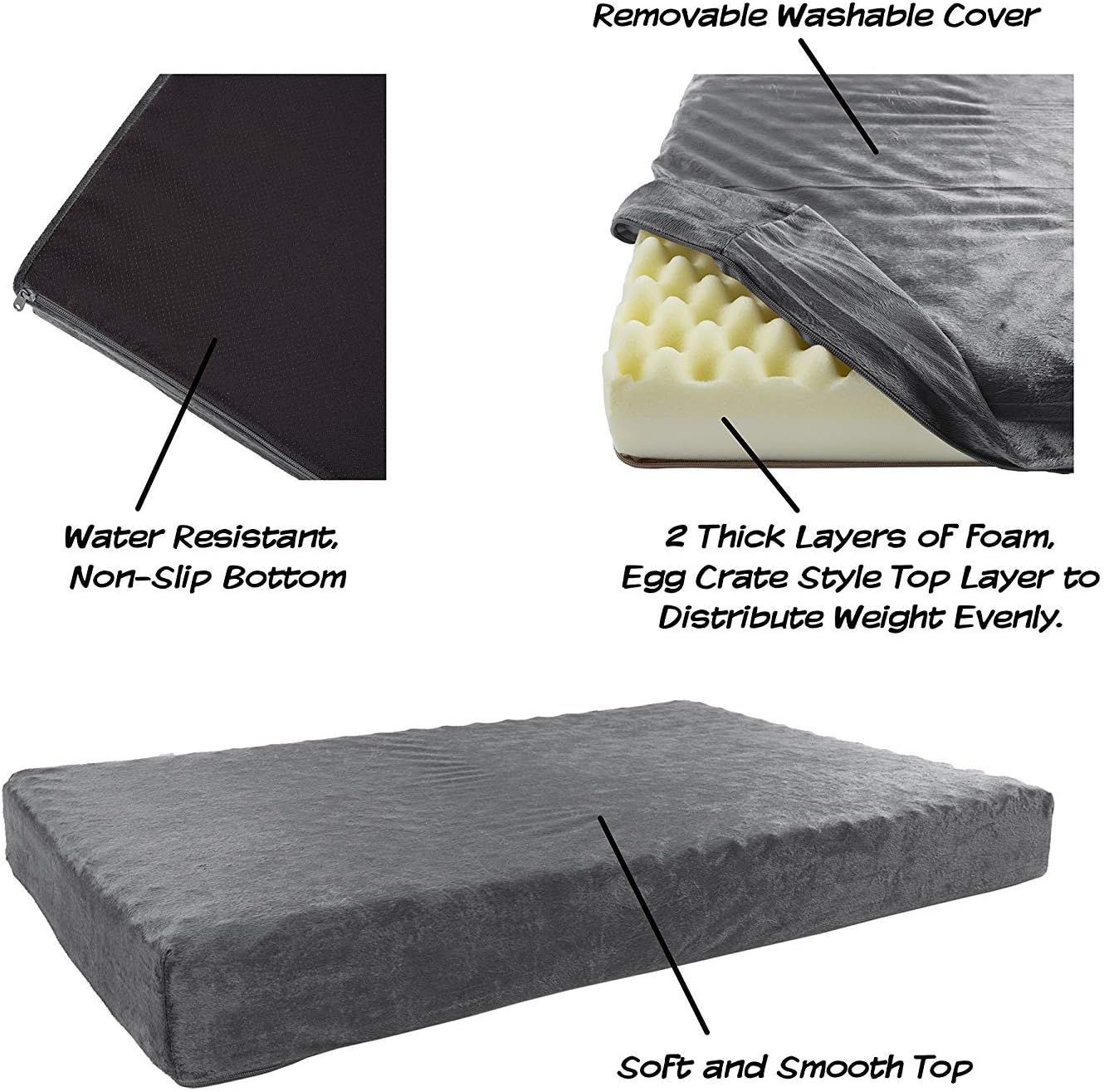 Memory Foam Dog Bed ? 2-Layer Orthopedic Dog Bed with Machine Washable Cover - 37 x 24 Dog Bed for Large Dogs up to 65lbs by PETMAKER (Gray)