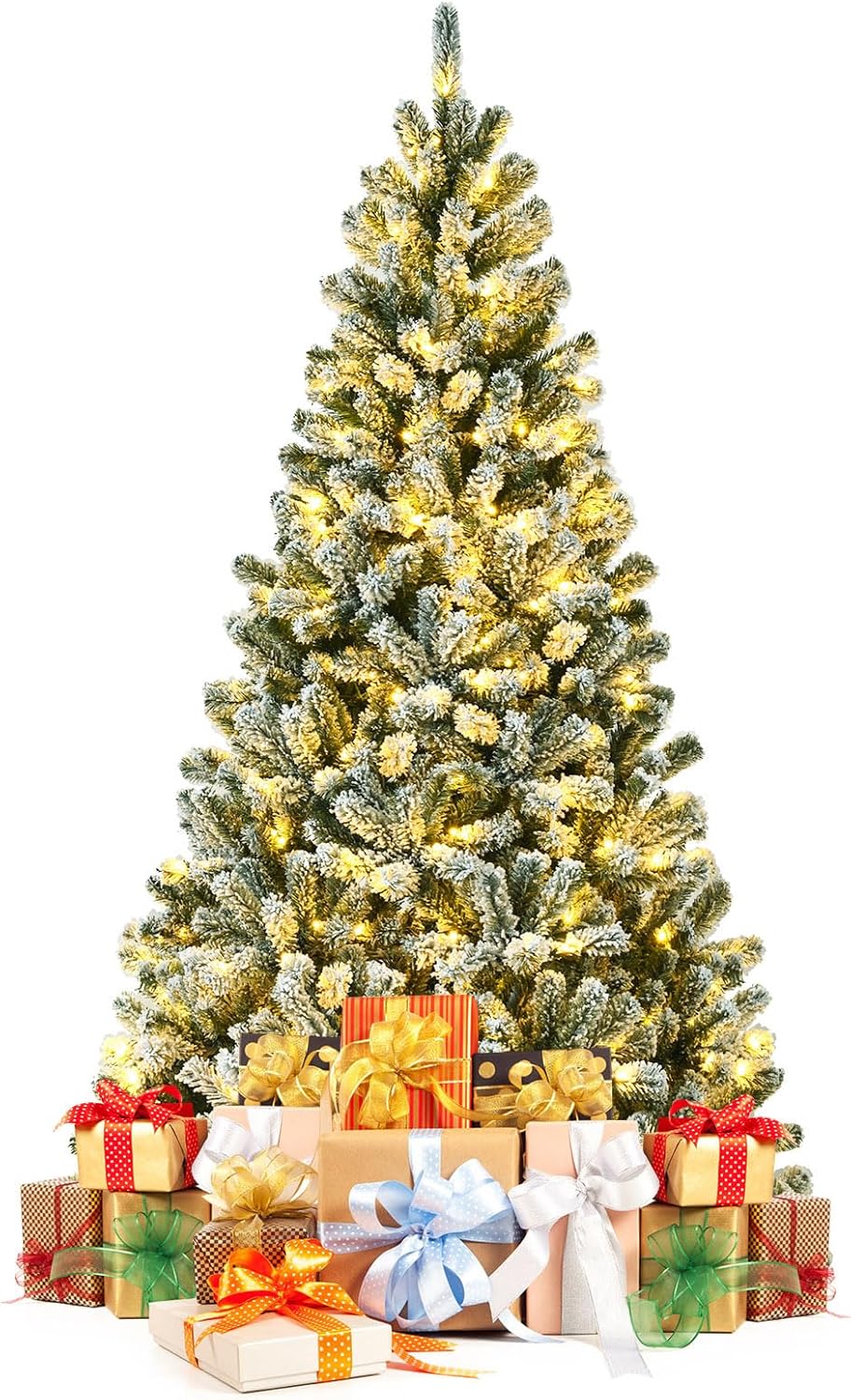 DORTALA Prelit Christmas Tree, 7 FT Snow Flocked Artificial Xmas Tree with 1116 Branch Tips