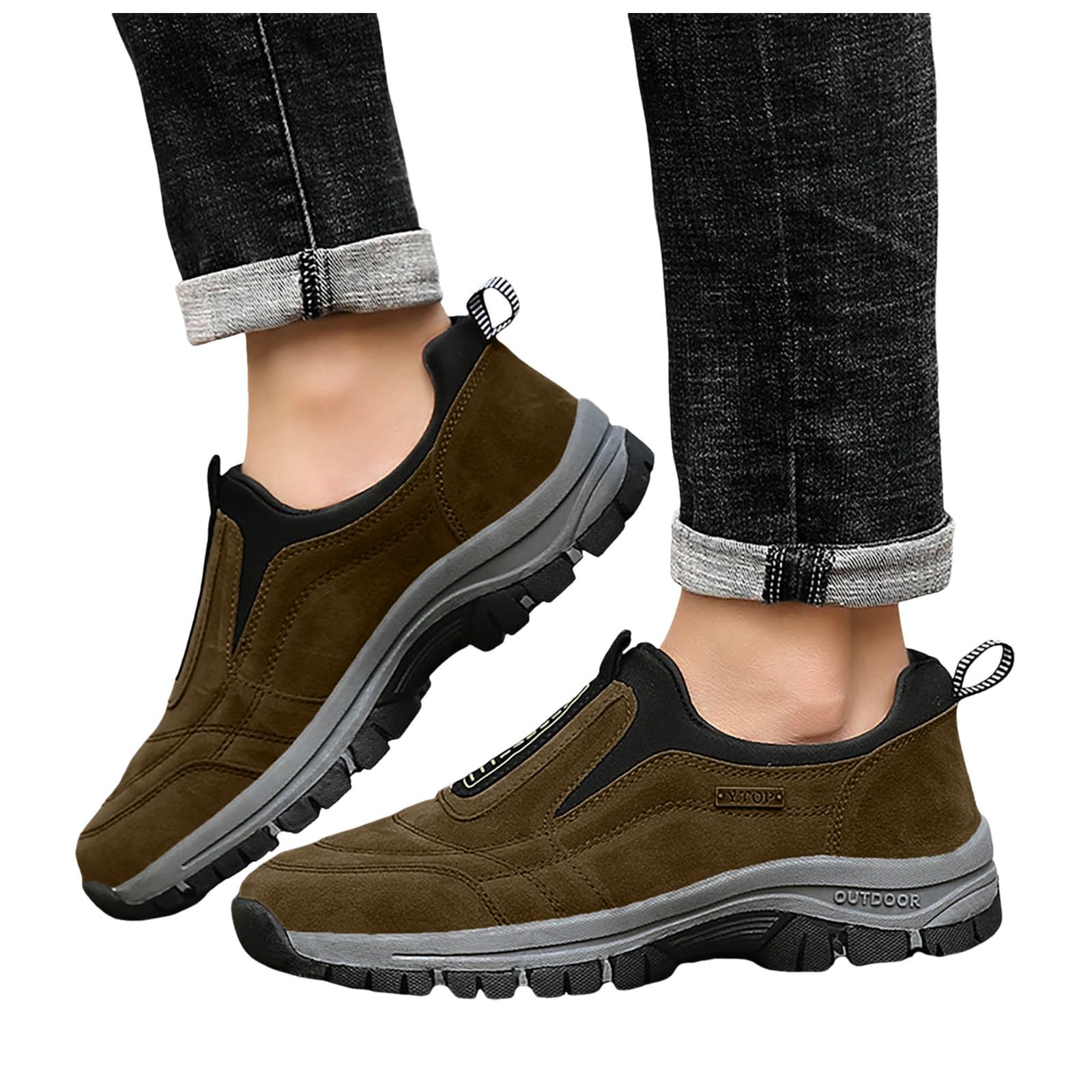 Generisch Męskie buty trekkingowe, skórzane, wodoodporne, buty rekreacyjne, wsuwane, buty robocze, modne buty sportowe, oddychające, buty trekkingowe, odporne na ścieranie, płaskie, antypoślizgowe