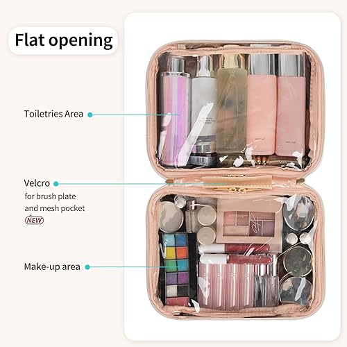 Miniatura 10 de OCHEAL Bolsa de cosméticos transparente, grande, de viaje y para mujer, bolsas organizadoras de maquillaje con compartimentos, estuche de maquillaje