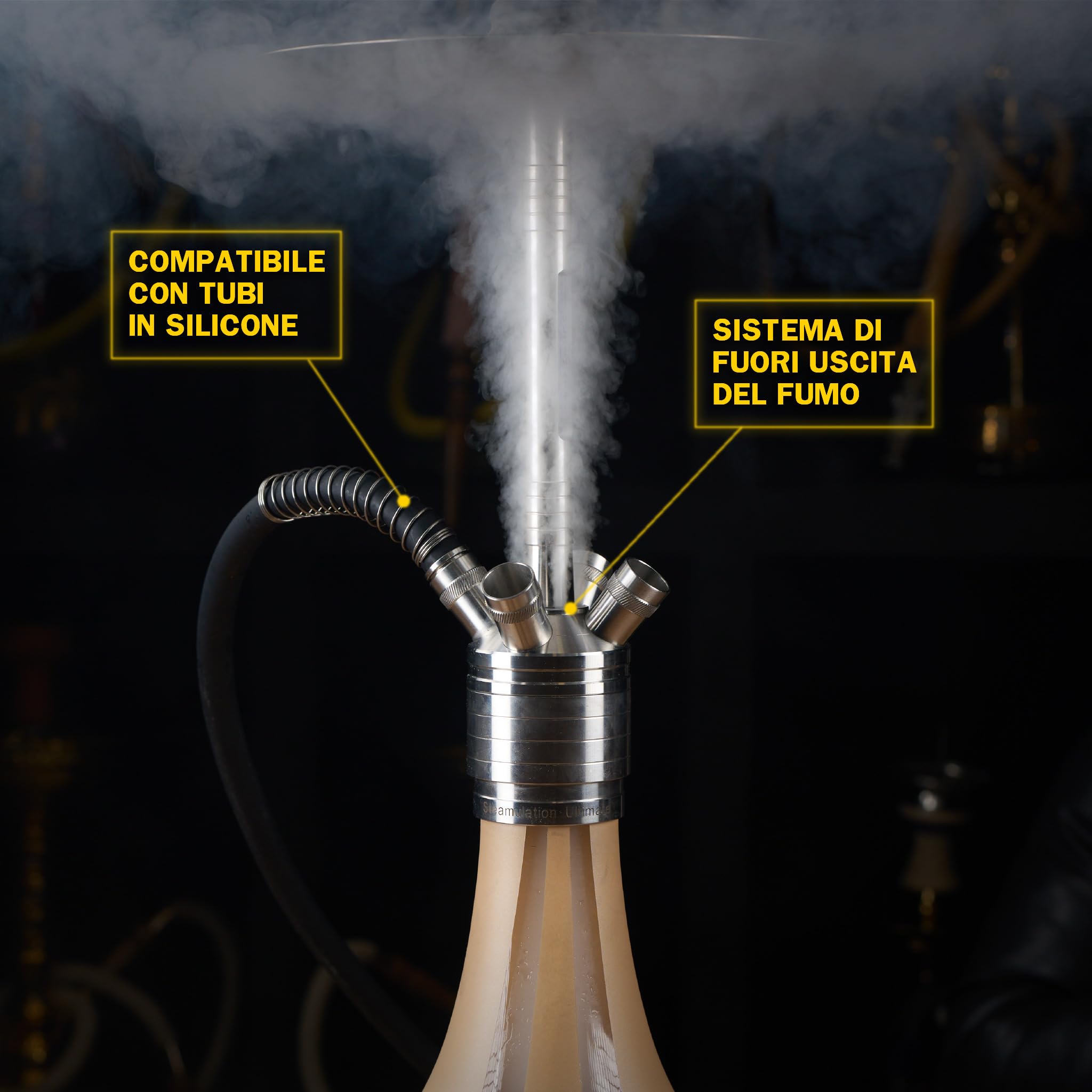 Steamulation Cachimba Ultimate Gold Metallic Gen.I | Shisha de Acero Inoxidable con Manguera de Silicona, Boquilla, Pinza, Cazoleta de Piedra HMD + 1 kg Carbón Cocobration 27 mm