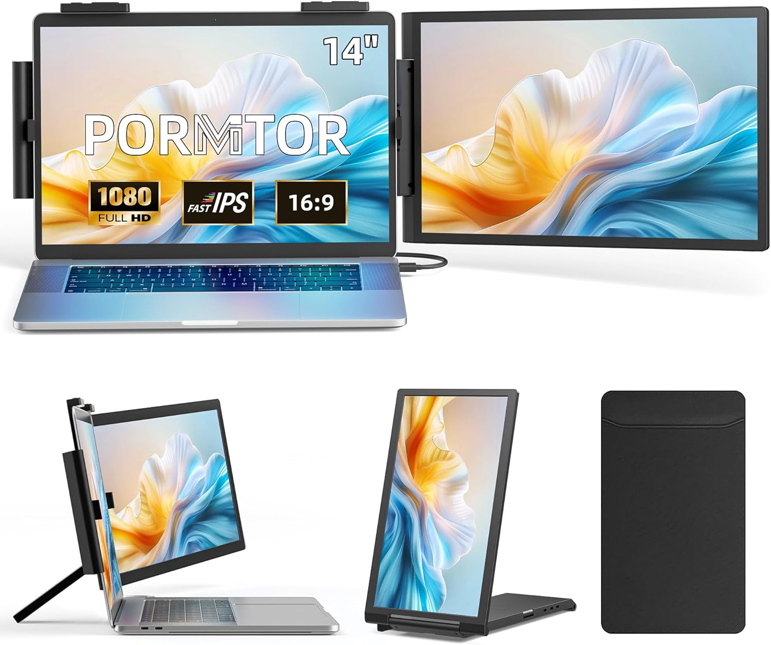 Extension d'écran pour ordinateur portable, 14 "FHD 1080P IPS pour ordinateur portable Extension de moniteur avec port USB C / HDMI, Plug and Play Moniteur portable étendu double écran pour ordinateurs portables 14 "-16,5"