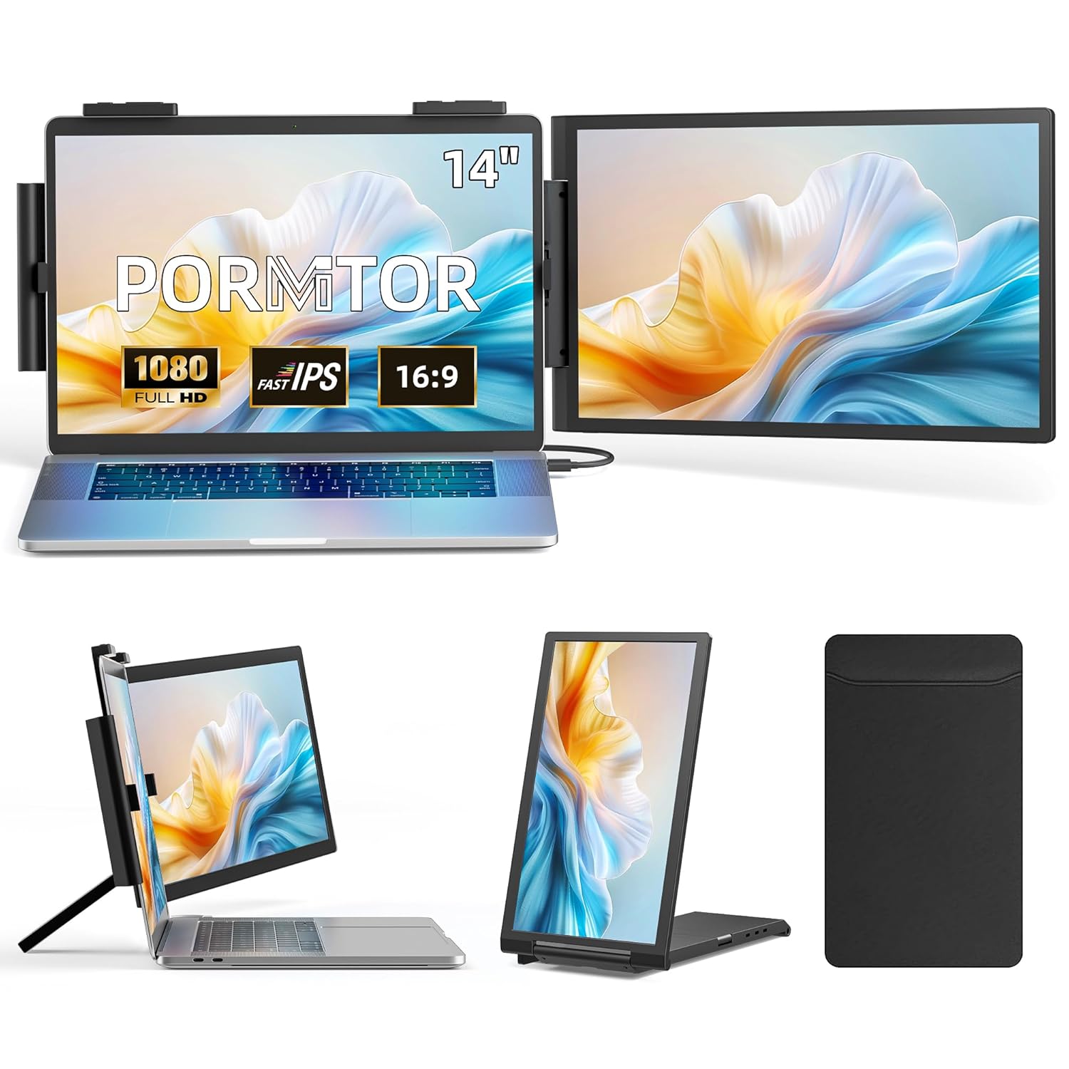 Laptop Screen Extender 14 FHD 1080P IPS Laptop Monitor Extender with USB C HDMI Port Plug and Play