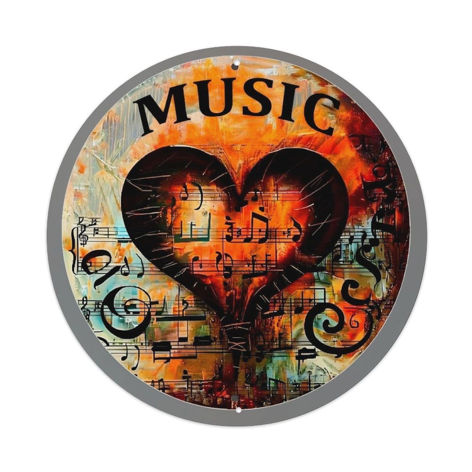 Jdyaojiesheng Vintage Music Heart Notes Art Design Round Tin Sign Retro Metal Wall Decor Metal Poster, Home Bar Garage Farmhouse Cafe Wall Art Decoration 8X8inch