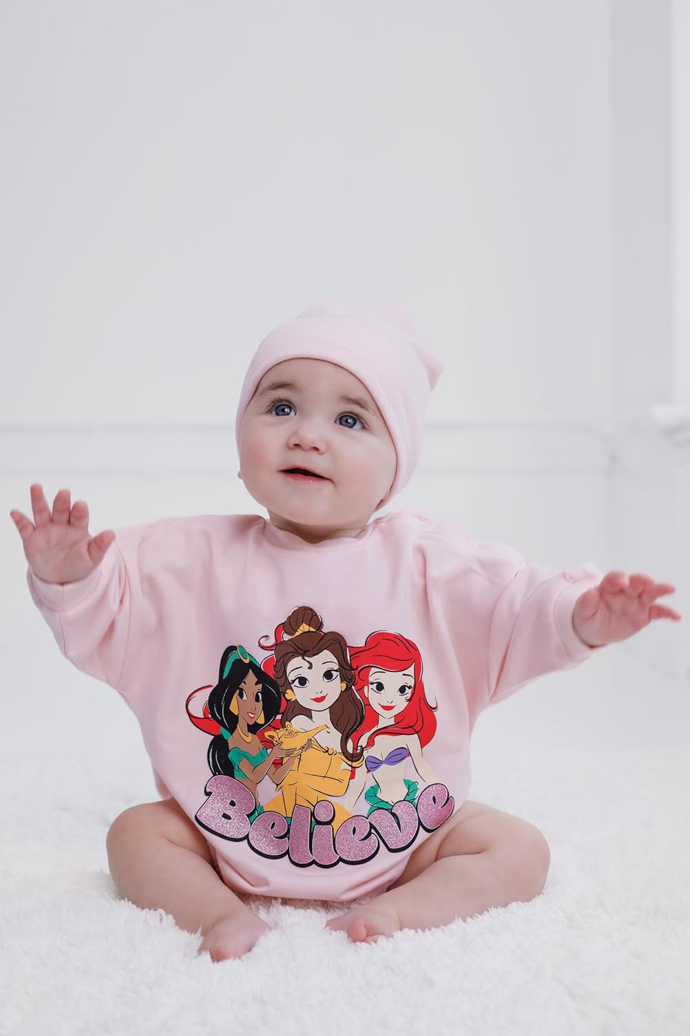 Disney Junior Baby Girls French Terry Bubble Romper Oversized Bodysuit & Hat Newborn to Infant Sizes (Newborn - 24 Months) - Image 2