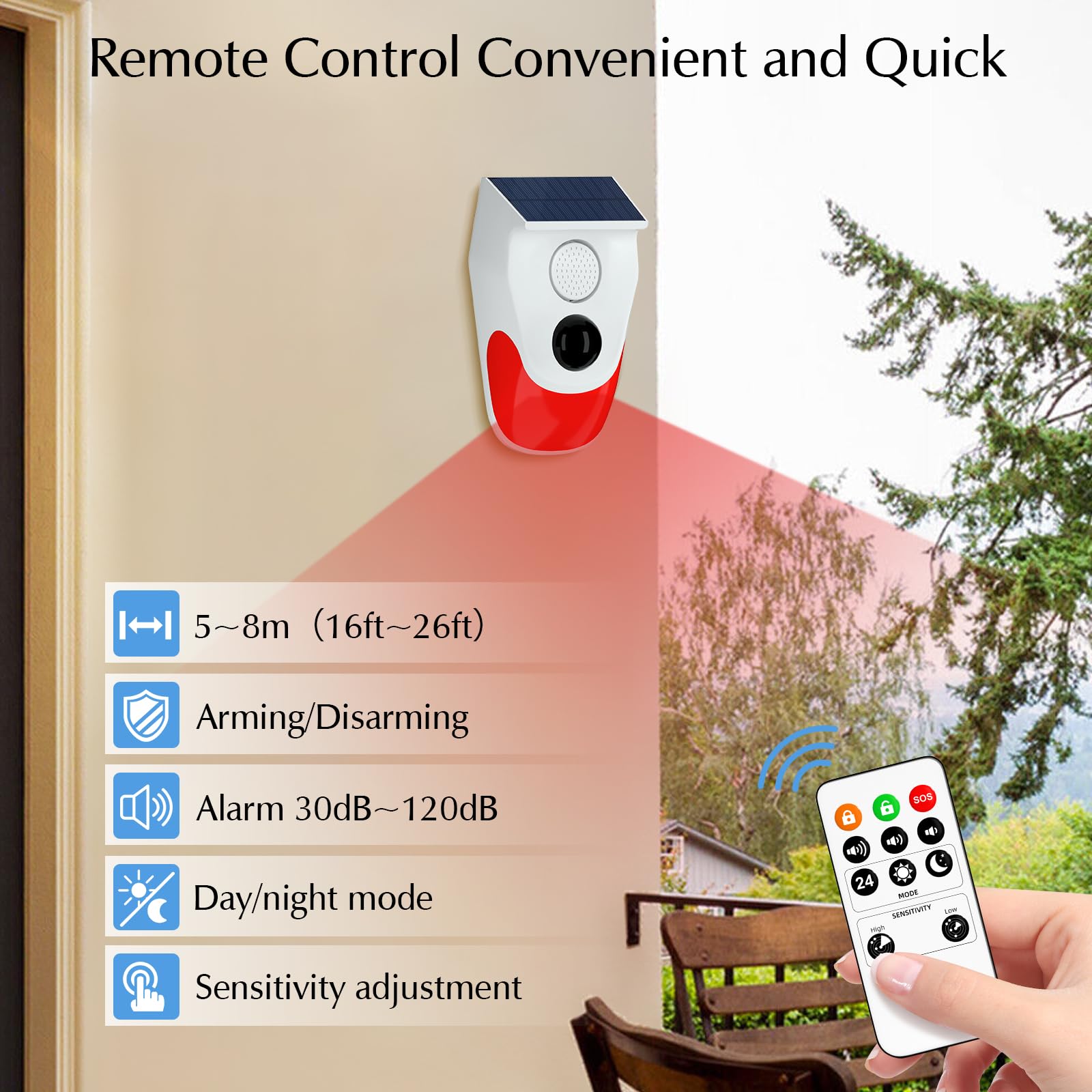 Sistemi di sicurezza domestica, allarme solare con sensore di movimento con monitoraggio remoto, allarme esterno resistente alle intemperie, 120 dB 24 ore 3 modalità, 2 Confezione