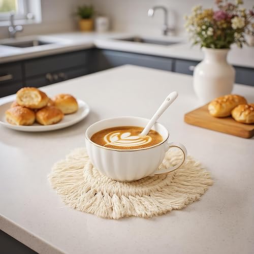 Miniatura 9 de Juego de 2 posavasos bohemios de macramé, posavasos absorbentes para bebidas, redondos tejidos a mano para decoración bohemia del hogar, posavasos