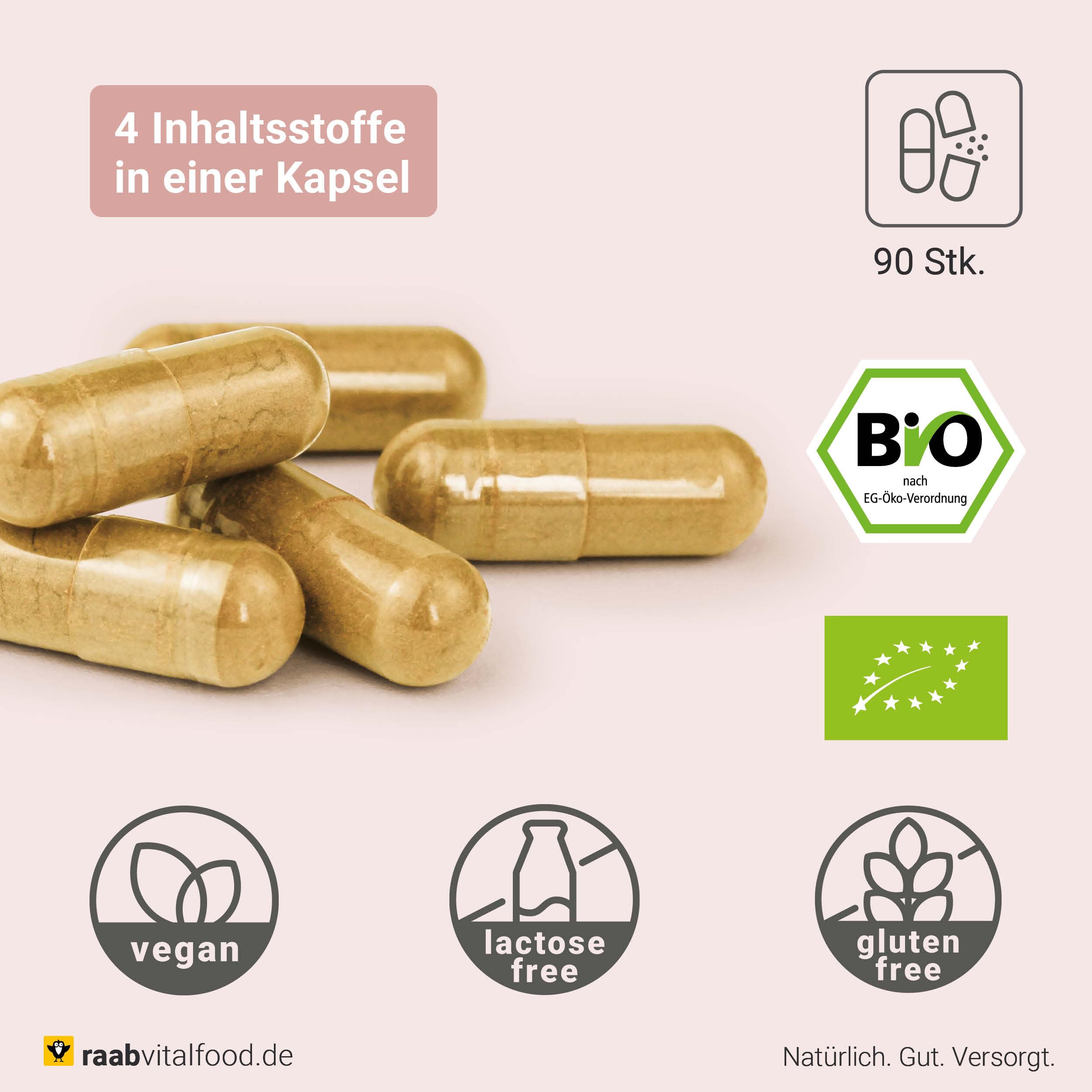 Raab Vitalfood® Bio Polyphenol Komplex Kapseln (90 Stück) - mit 270 mg Polyphenolen pro Tag und mit natürlichem Vitamin C aus Acerola, das dazu beiträgt, die Zellen vor oxidativem Stress zu schützen.
