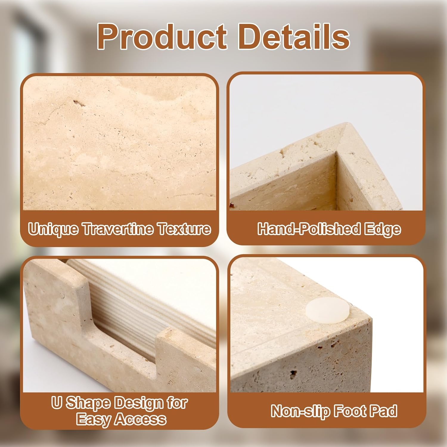 Bathroom Napkin Holder,Natural Travertine Guest Towel Holder,Stone Napkin Holder for Bathroom,Gorgeous Guest Towel Holder Tray for Bathroom Vanity Toilet Kitchen Dining Table, Beige