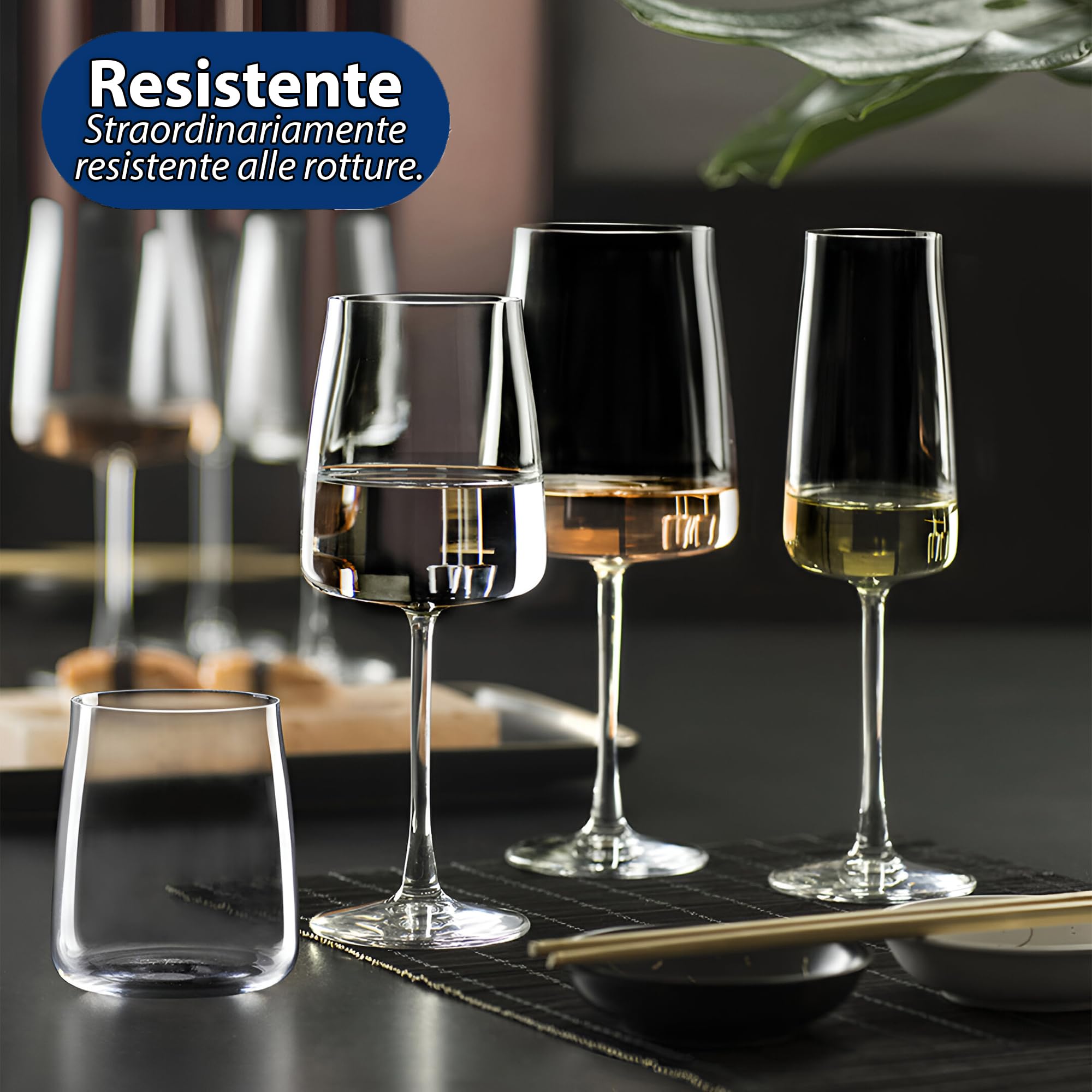 Sicignano Set 6 Calici CL.65 con 6 Bicchieri CL.42 Essential per Vino Acqua, Cristallo Ecologico, Trasparenti, Resistenti, Uso Quotidiano, per Casa Ristorante Feste