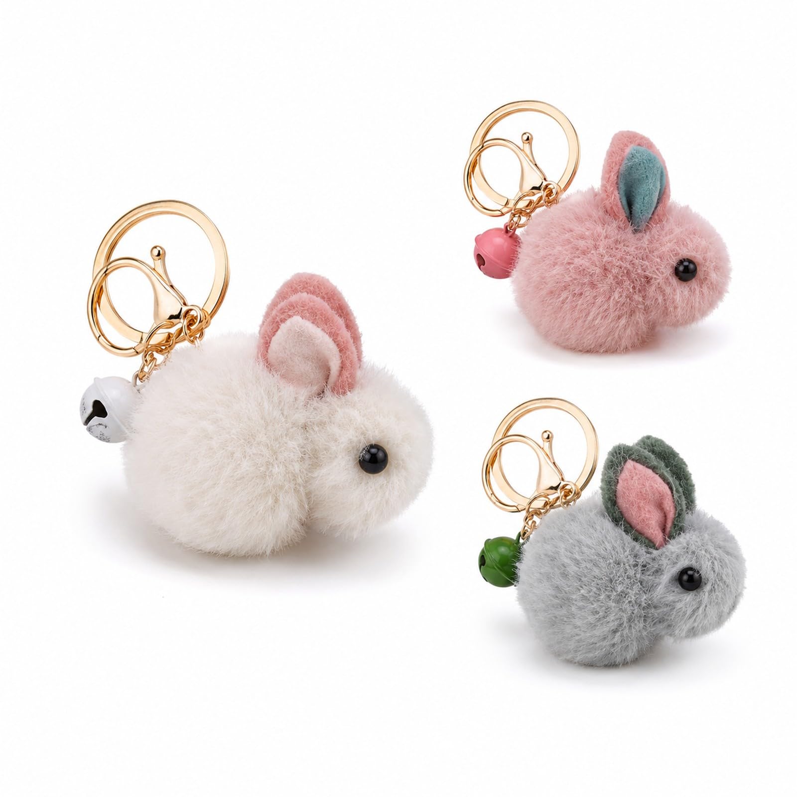 LUOZZY 3 Pcs Bunny Rabbit Keychains Keyring Lovely Bunny Key Chains Easter Birthday Party Favors Gifts (Random Color)