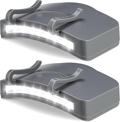 Mudder 2 piezas de clip de luz para sombrero, 11 luces LED para sombrero con clip, lámpara de ala alimentada por batería, gris, impermeable, ultra