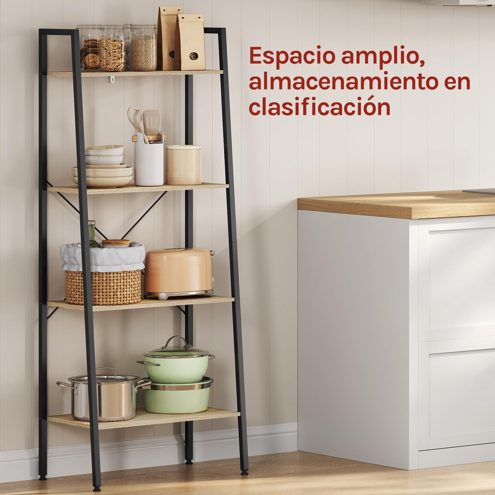 WOLTU Estantería Multiusos Moderna de 4 Niveles Librería para Sala de Esta Escalera de Flores Blanco + Roble Claro RGB9283whe