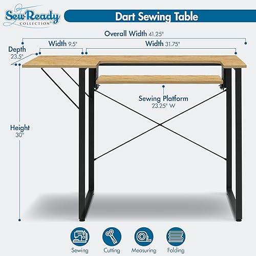 Miniatura 8 de Sew Ready Mesa de trabajo multiusos de madera y metal con parte superior plegable para manualidades, costura, computadoras, portátiles, juegos,