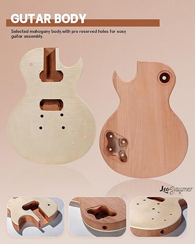 Vista 77 de Leo Jaymz - Juego para armar tú mismo tu guitarra eléctrica, cuerpo de caoba, mástil de arce, diapasón de ébano, incluye todos los componentes (BC)