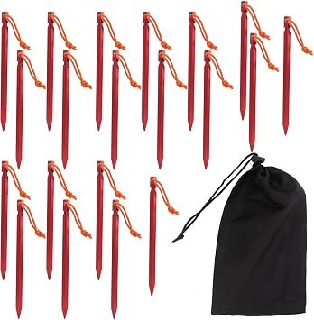 Pegs,Tent Stakes,Camping Essentia,20pcs Robust Aluminum Tent Stakes with Ropes, 9inch V Shape Camping Pegs for Secure Outdoor Canopy Tent Setup in Any Weather Conditions Red