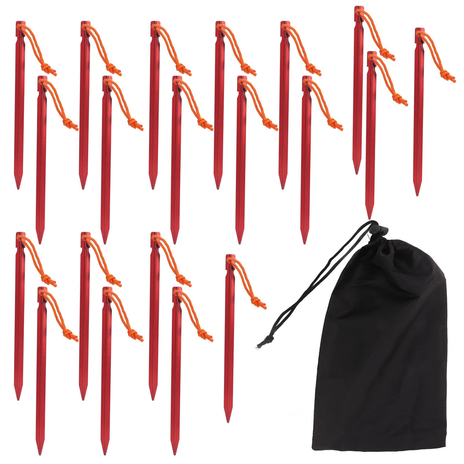 20 piquets de Tente résistants en Forme de V, piquets de Tente en Alliage d’Aluminium avec Cordes pour auvent de Camping en Plein air, piquets de Jardin étanches de 9 Pouces pour l (Rouge)
