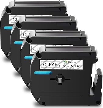 Amazon.com: NineLeaf Paquete de 4 cartuchos compatibles para Brother  P-Touch M Label Tape MK121 M-K121 M121 Negro sobre Transparente 3/8\