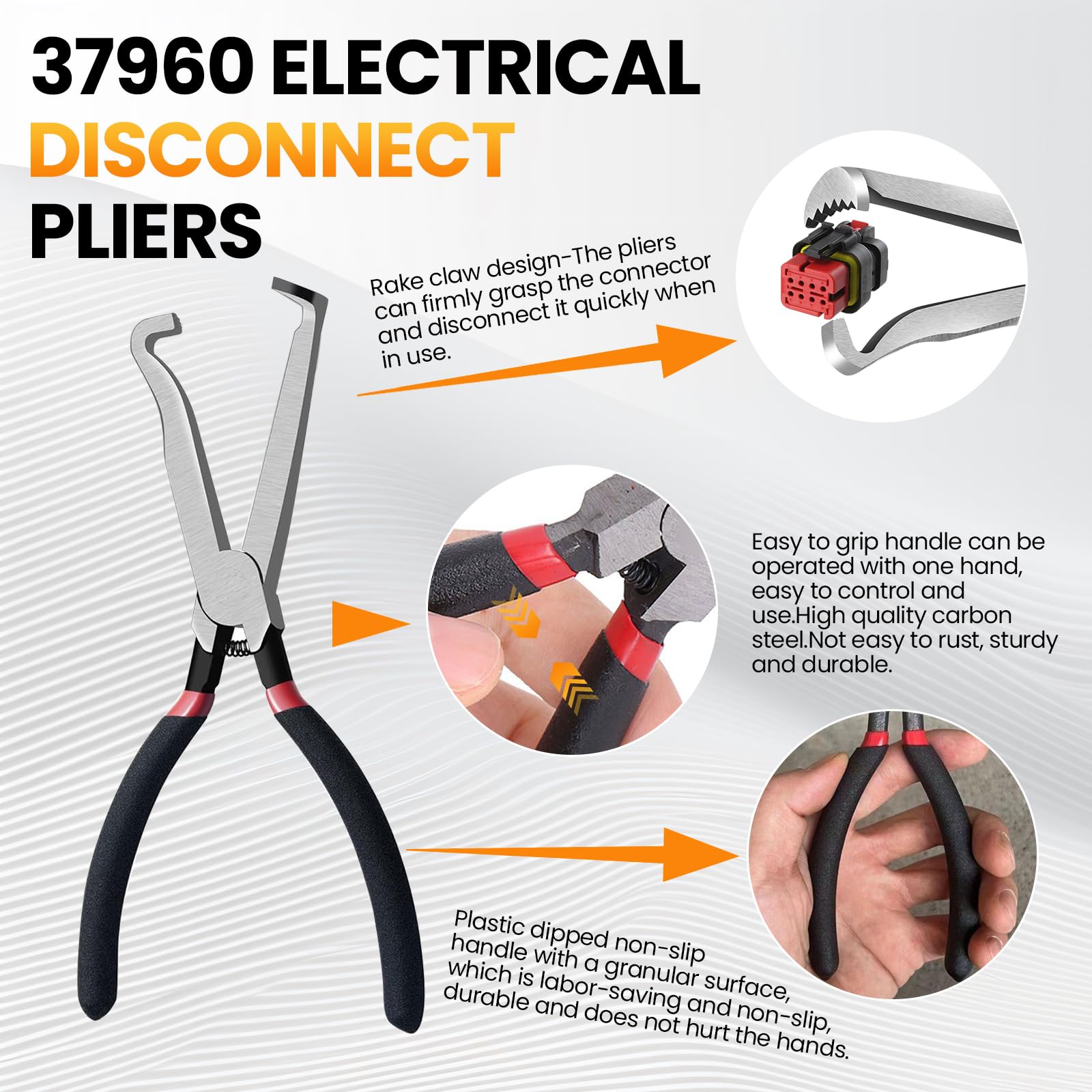 2Pcs Electrical Disconnect Pliers,Electrical Connector Pliers for Cars,Fuel Line Petrol Clip Pipe, Automotive Hose Disconnect Tools Sets, for Push Tab Style Plugs (1*Red60+1*Red Straight) - Image 2