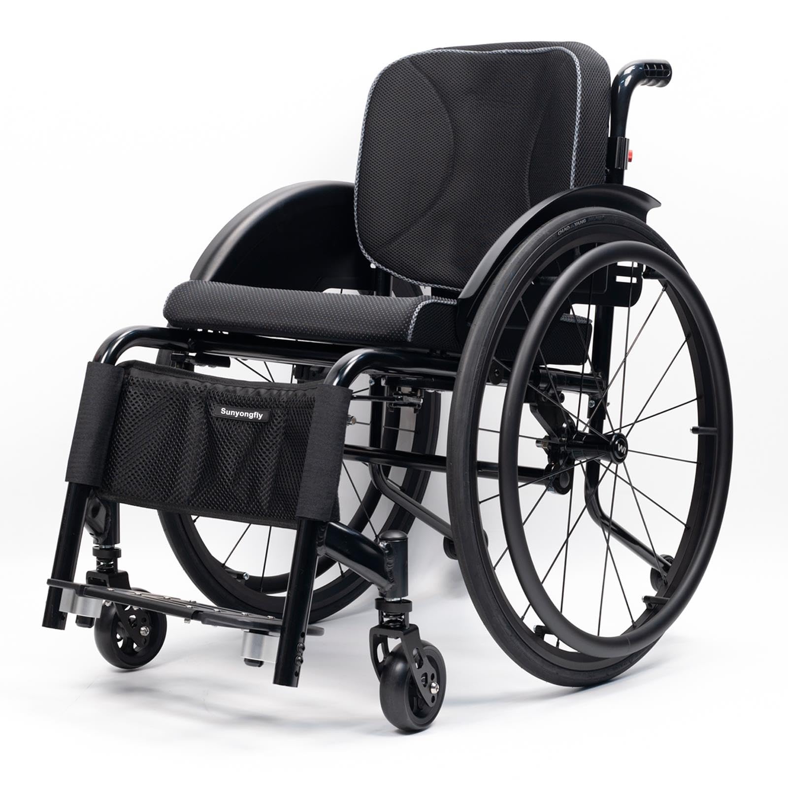 Lekki sportowy wózek inwalidzki, rama ze stopu aluminium, nieskładana, czarny (B, szerokość siedziska: 42 cm)