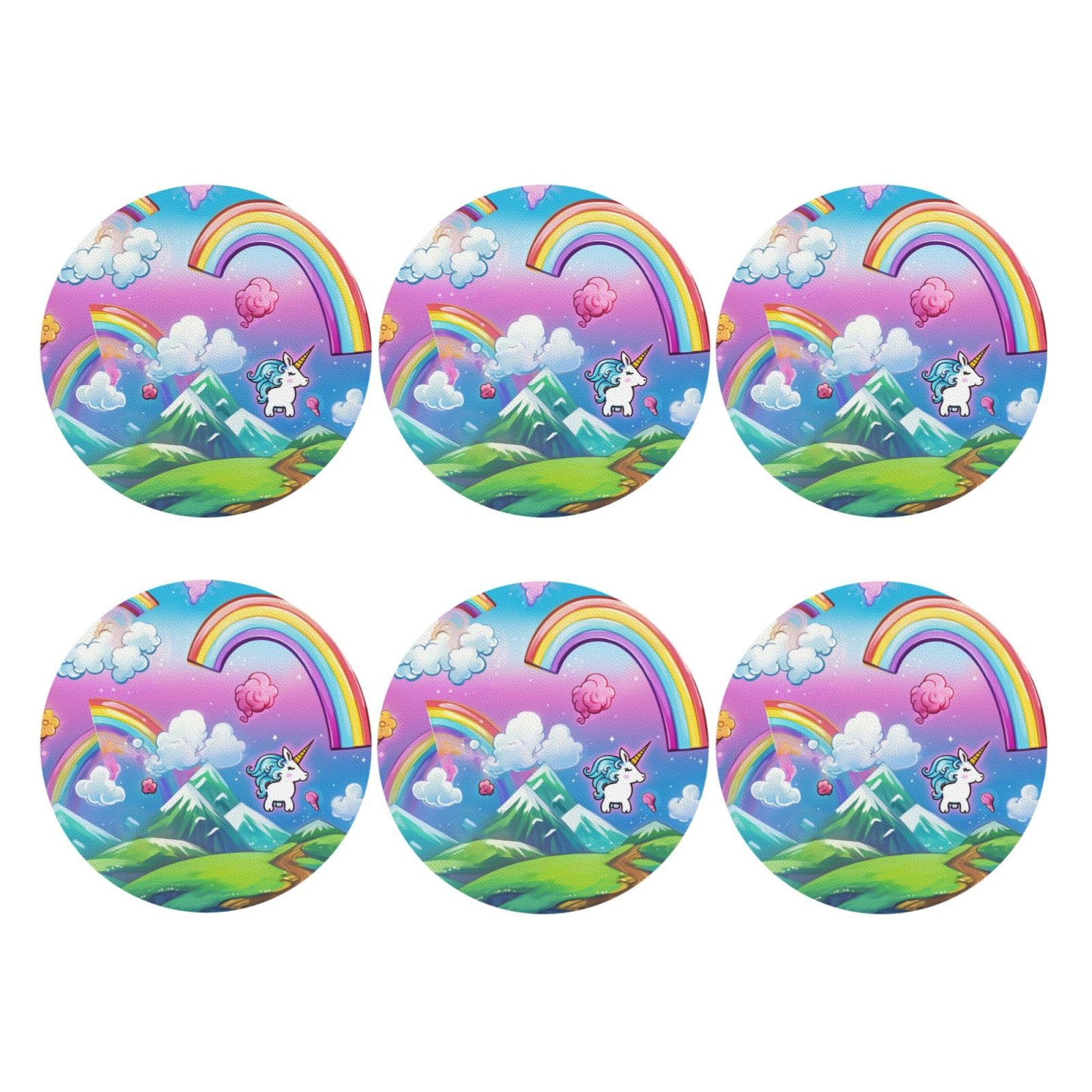 6pcs Leather Coasters for Drinks, Rainbow Drink Coasters for Tabletop Protection, 4" Cup Coasters for Coffee Table Decor, Non-Slip Drinking Cup Mat for Hot Or Cold Drink