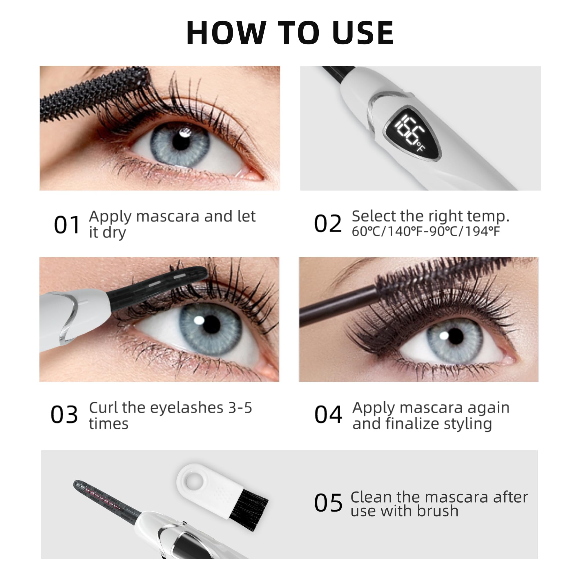 Heated Eyelash Curler, S600 Heated Lash Curler, rechargeable, chauffage rapide et durable pendant 24 heures pour maquillage naturel (Chalk White/Silver, S600-148MM)