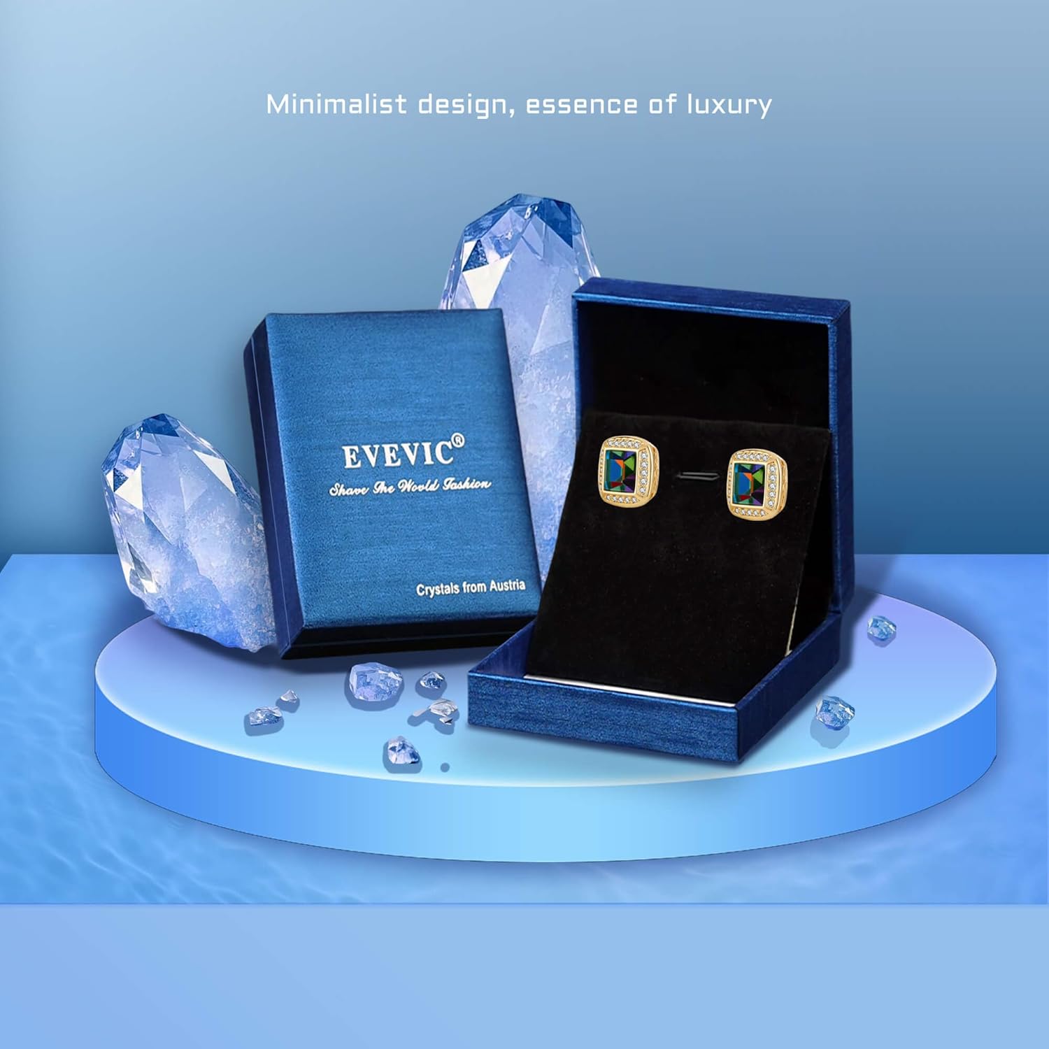 EVEVIC Austrian Crystal Square Stud Earrings for Women 14K Gold Plated Halo Birthstone Earring Jewelry Gifts - Image 7