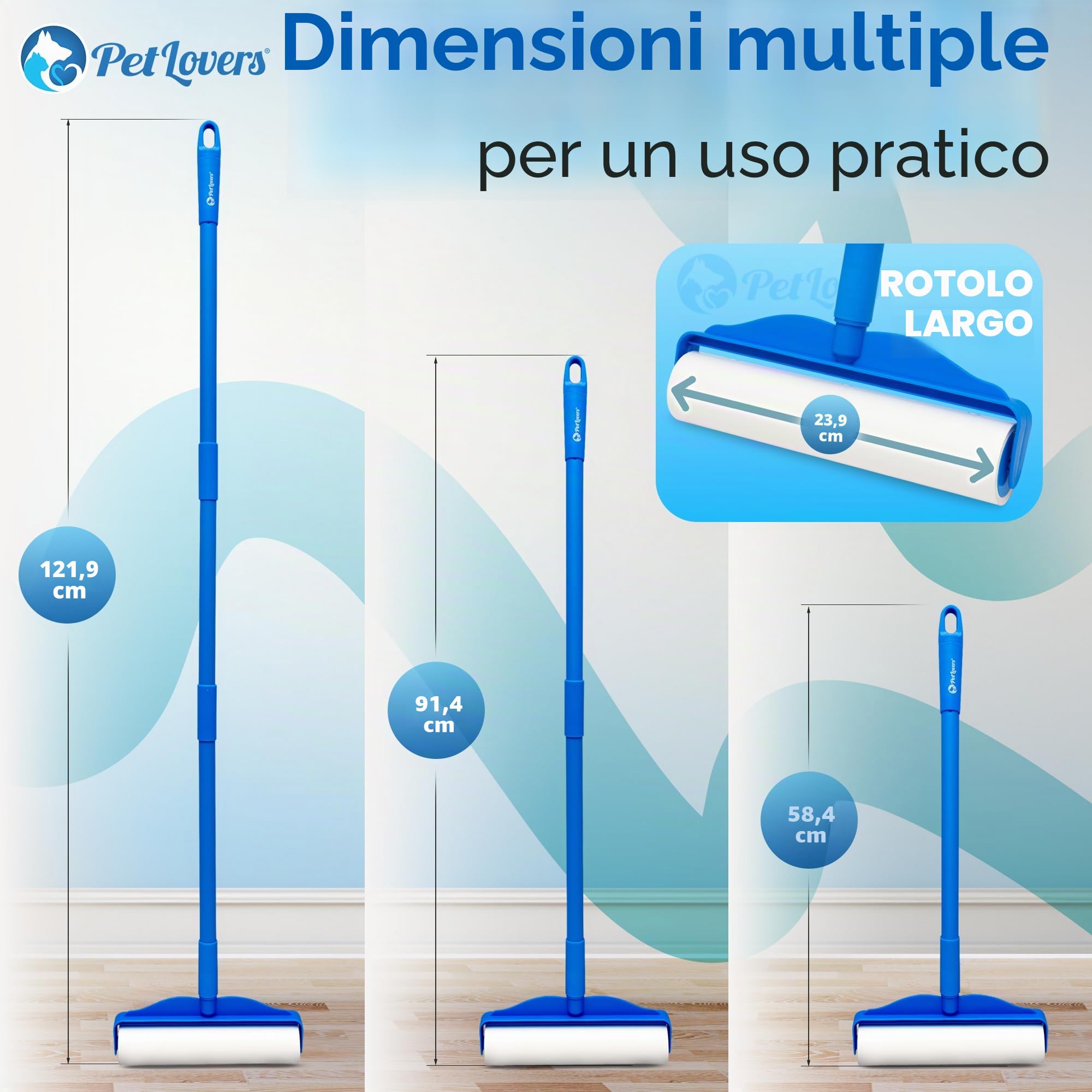 Rullo Rimuovi Peli PetLovers Large con 3 Ricariche – 360 Fogli Totali per Affrontare i Peli degli Animali, Rullo Extra Large per Pavimenti e Tappeti per Case con Animali, Perfetto per Pavimenti