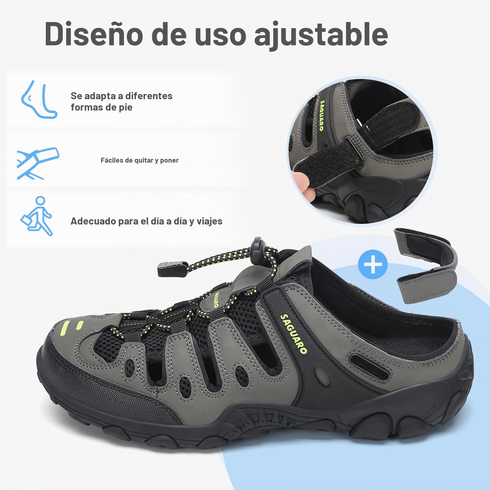 SAGUARO Sandalias de Trekking para Hombre con Puntera Cerrada Sandalias Deportivas de Verano Cómodas Transpirables Sandalias de Senderismo Verde 42 EU