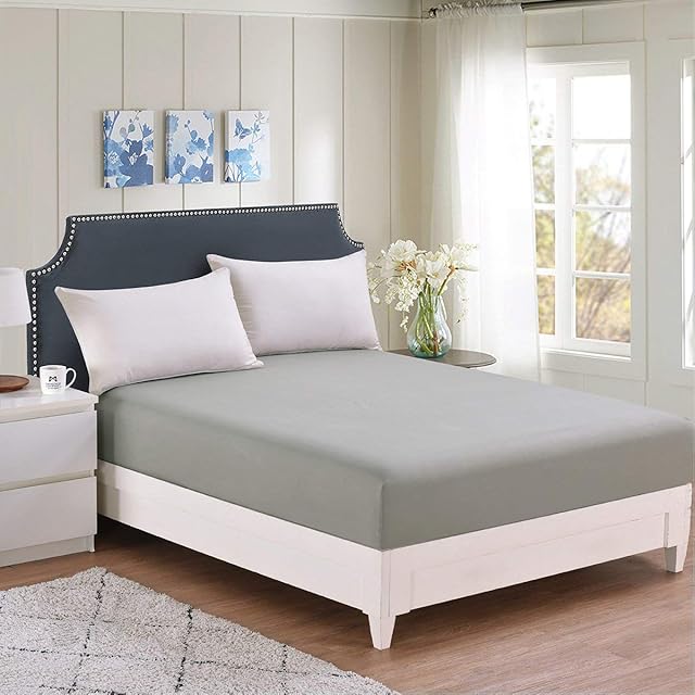 RUIKASI Super King Fitted Sheet Deep - Grey Superking Fitted Sheet 40cm/16 inch, Ultra Soft Bottom Sheet 183X200cm