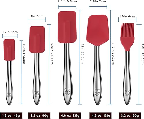 Miniatura 5 de Juego de 5 utensilios de cocina de silicona con asas de acero inoxidable, utensilios de cocina resistentes al calor de alta calidad para hornear,