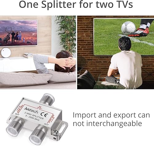 Miniatura 5 de Justech Divisor de cable coaxial aéreo de TV de 2 vías, divisor de cable coaxial 5-2500MHz con cable coaxial de 4.9 ft conectores F para Sky Box