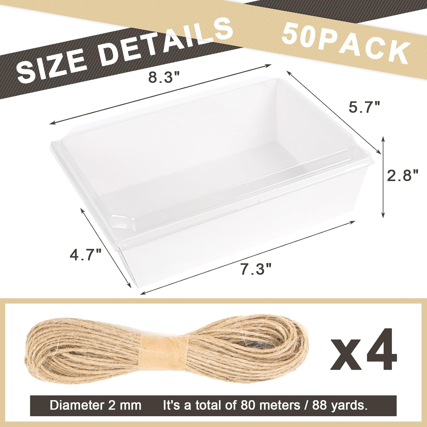 8 x 6 Inch Paper Charcuterie Boxes with Clear Lids, 50 Pack Large Disposable Food Containers, Take Out Bakery Boxes for Cake Slice, Cupcakes, Sandwiches, Cookies, Cocoa Bombs, Salads (White)