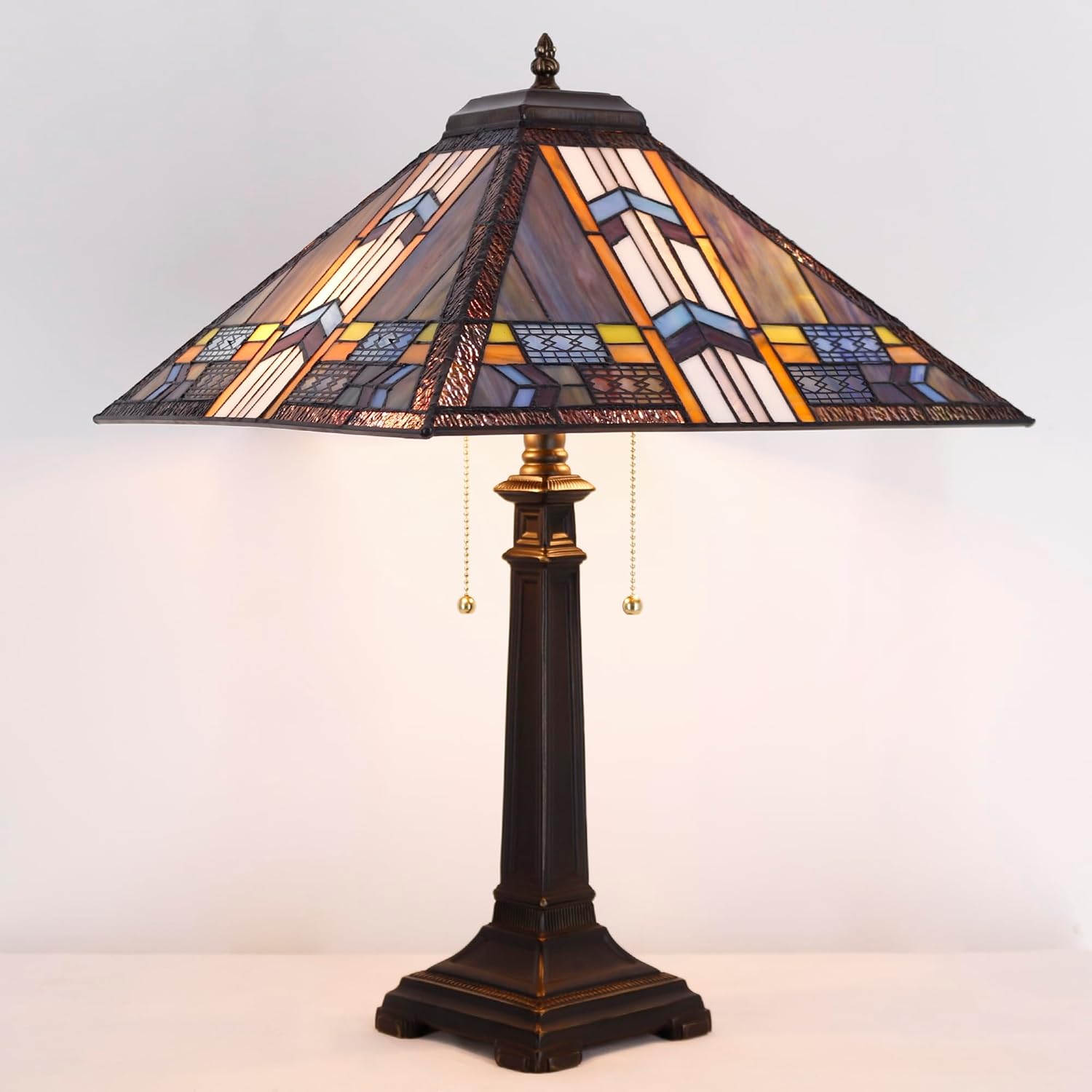 Tiffany Table Lamp Blue Cloudy Mission Style Stained Glass 16X16X23 Inches Desk Reading Light for Bedrooms Living Room Study Home Office