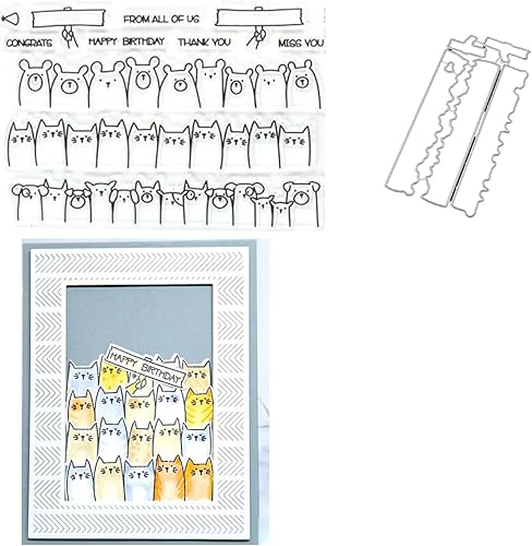 Juego de sellos y troqueles transparentes de silicona con diseño de animales de feliz cumpleaños para hacer tarjetas, plantillas de corte de metal