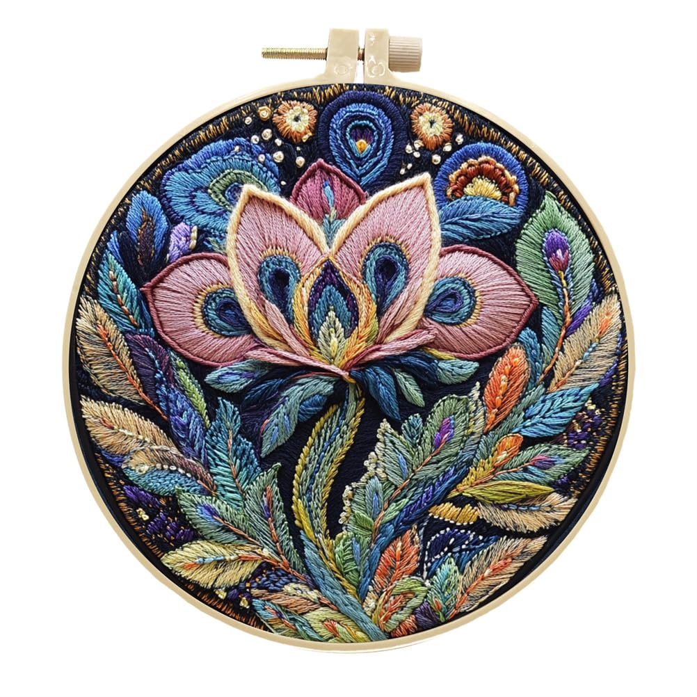 Meecaa Peacock 3 Embroidery Kit Starter Set, Peacock Animal Flower Hand Embroidery Set, Pattern Printed Cross Stitch Set For Beginner Adults, With Embroidery Hoop And Instructions (Peacock 3)