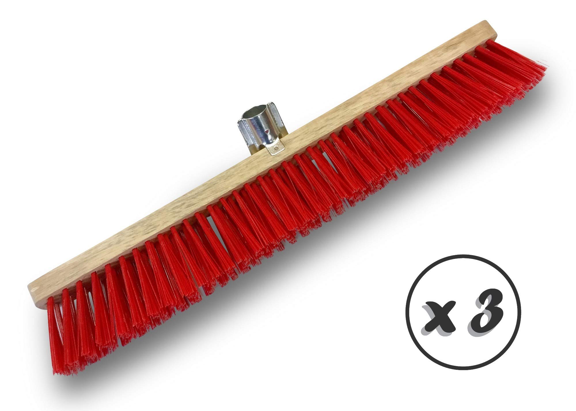 Szczotka warsztatowa typ kantonierski | Zestaw 3 | Track Outdoor | Długość 60 cm | Wypełnienie szczotką PVC czerwoną | Drewniana podeszwa | Metalowe gniazdo Ø 28 mm | Bez uchwytu | Kibros 2360Bx3