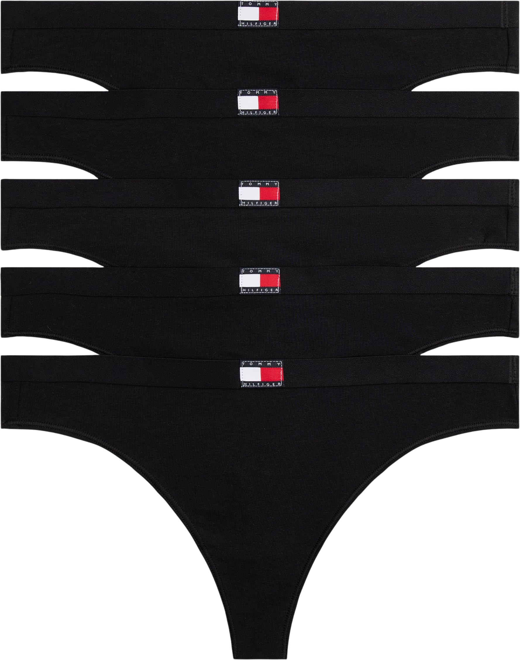 Tommy Hilfiger Women's 5 Pack Thongs Flag with Logo, Multicolor (Black/Black/Black/Black/Black), M